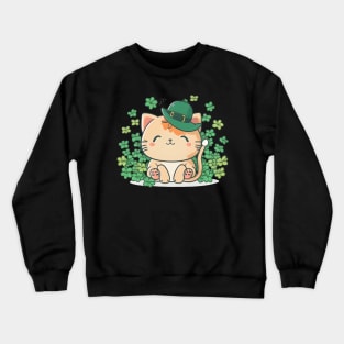 Cat Leprechaun Funny Cat Lover Shamrock St Patrick's Day Crewneck Sweatshirt